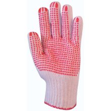 Kötött pes/pamut fehér kesztyű, két oldalon piros pettyek