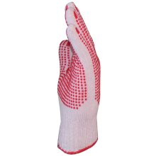 Kötött pes/pamut fehér kesztyű, két oldalon piros pettyek