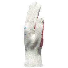 Kötött, piros pöttyös, vastag poliamid/pamut kesztyű